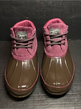 Bass Two-Tone Waterproof Duck Boots in Burgundy and Brown